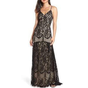 Lulu’s Flynn Lace Gown with Train Black Sleeveless